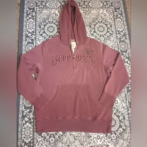 Aeropostale Y2K Half Zip Hoodie Mens XL Spellout Burgundy Distressed Grunge